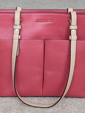 Michael Kors Bedford Medium Berry Sorbet Leather Tote with Cream Straps. NWT